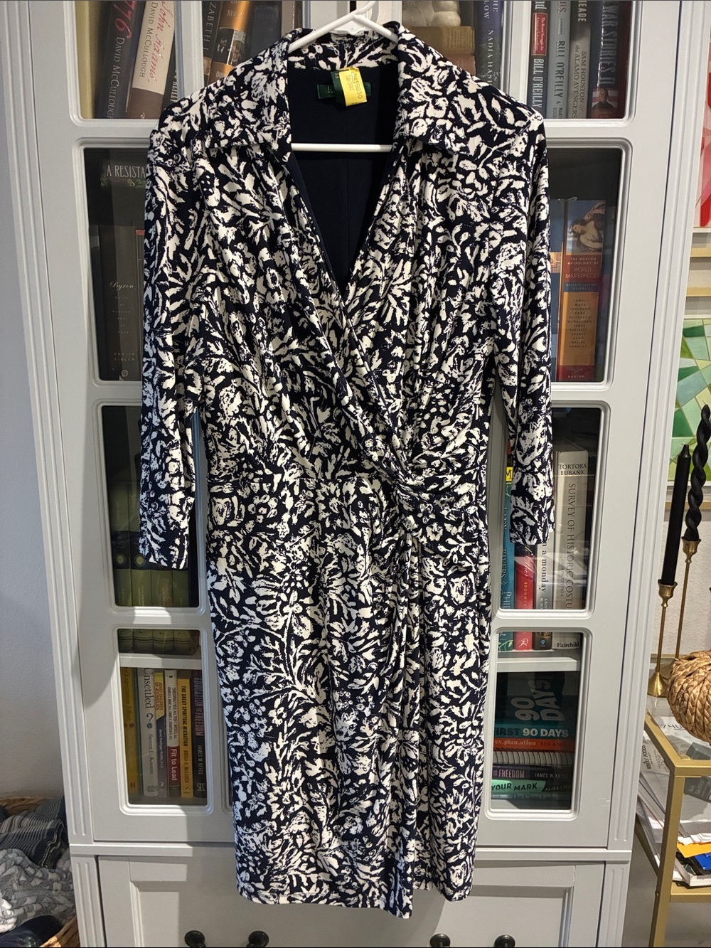 Lauren Ralph Lauren Navy and White Floral Long Sleeve Wrap Dress